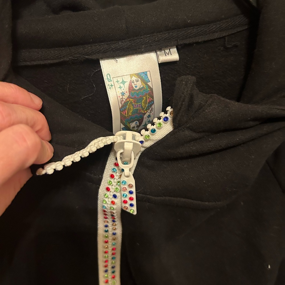 QUEEN OF SPARKLES Black Hoodie with Multicolor Rhinestones